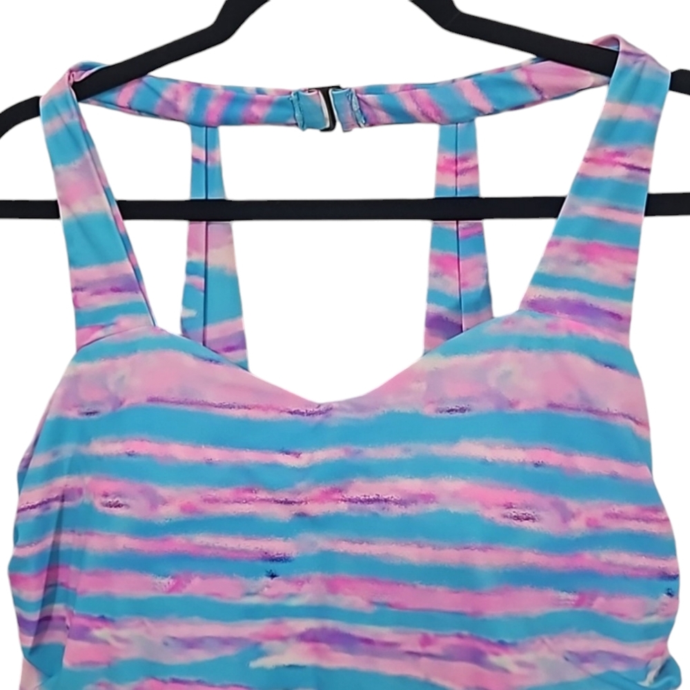 meet.curve Pink and Blue Striped One-Piece Swimsuit with a Sarong Front … - Picture 3 of 15